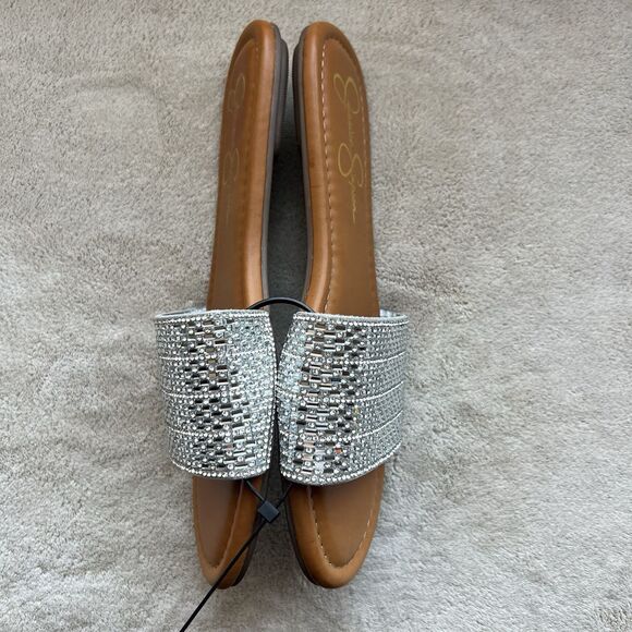 NEW Jessica Simpson Silver Flat Sandal Shoe Women 7.5 Rhinestone Band Bling Glam - Picture 6 of 13